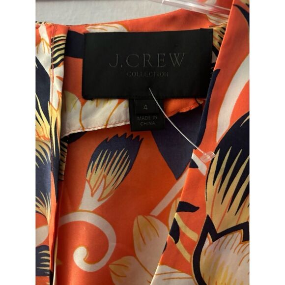 J .Crew Collection Silk Jumpsuit Hibiscus Floral Short Sleeve 4  V-Neck Pockets - Picture 5 of 5